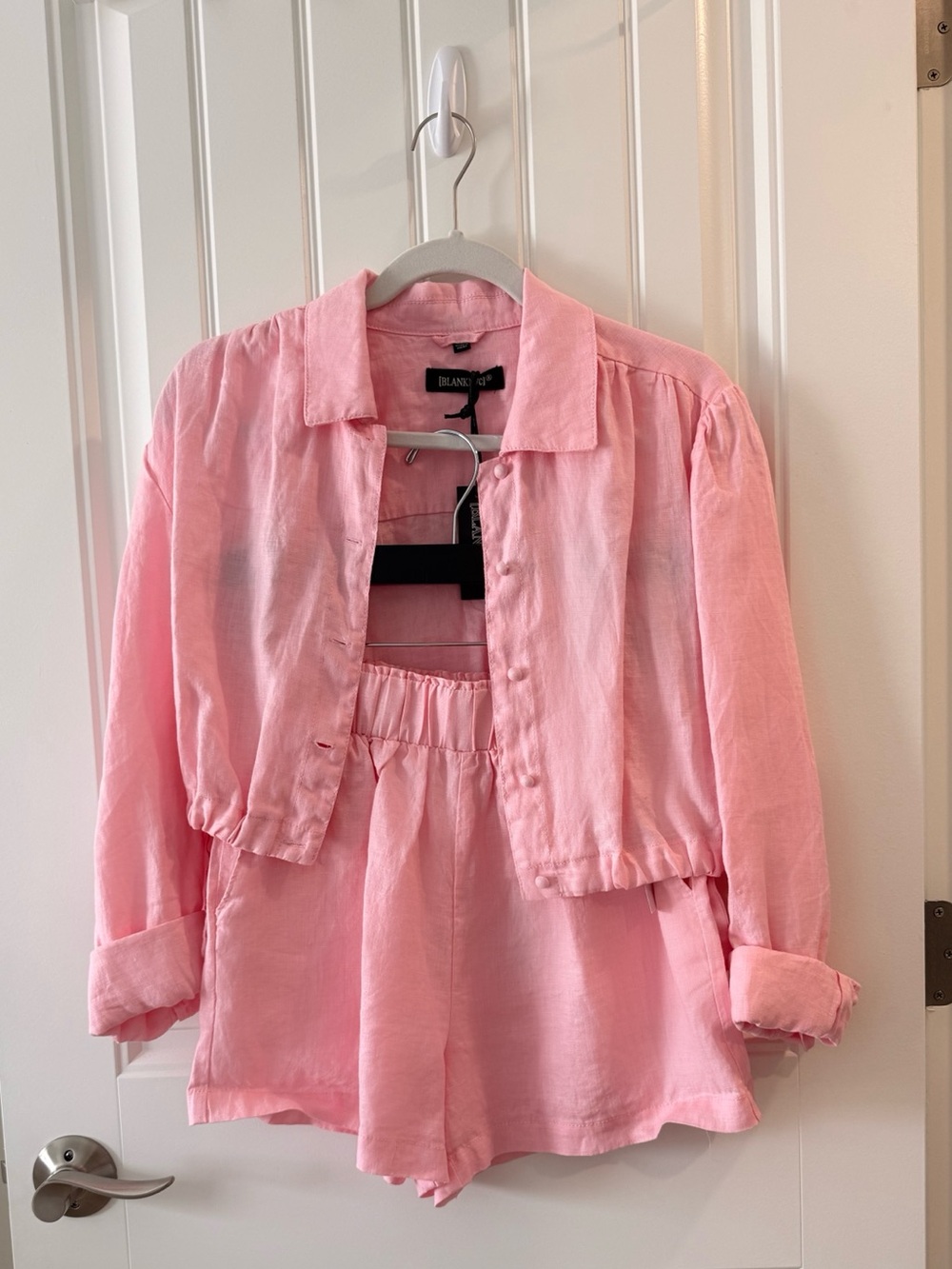 Blank NYC Pink Button-Front Shirt and Elastic Waist Shorts Set
